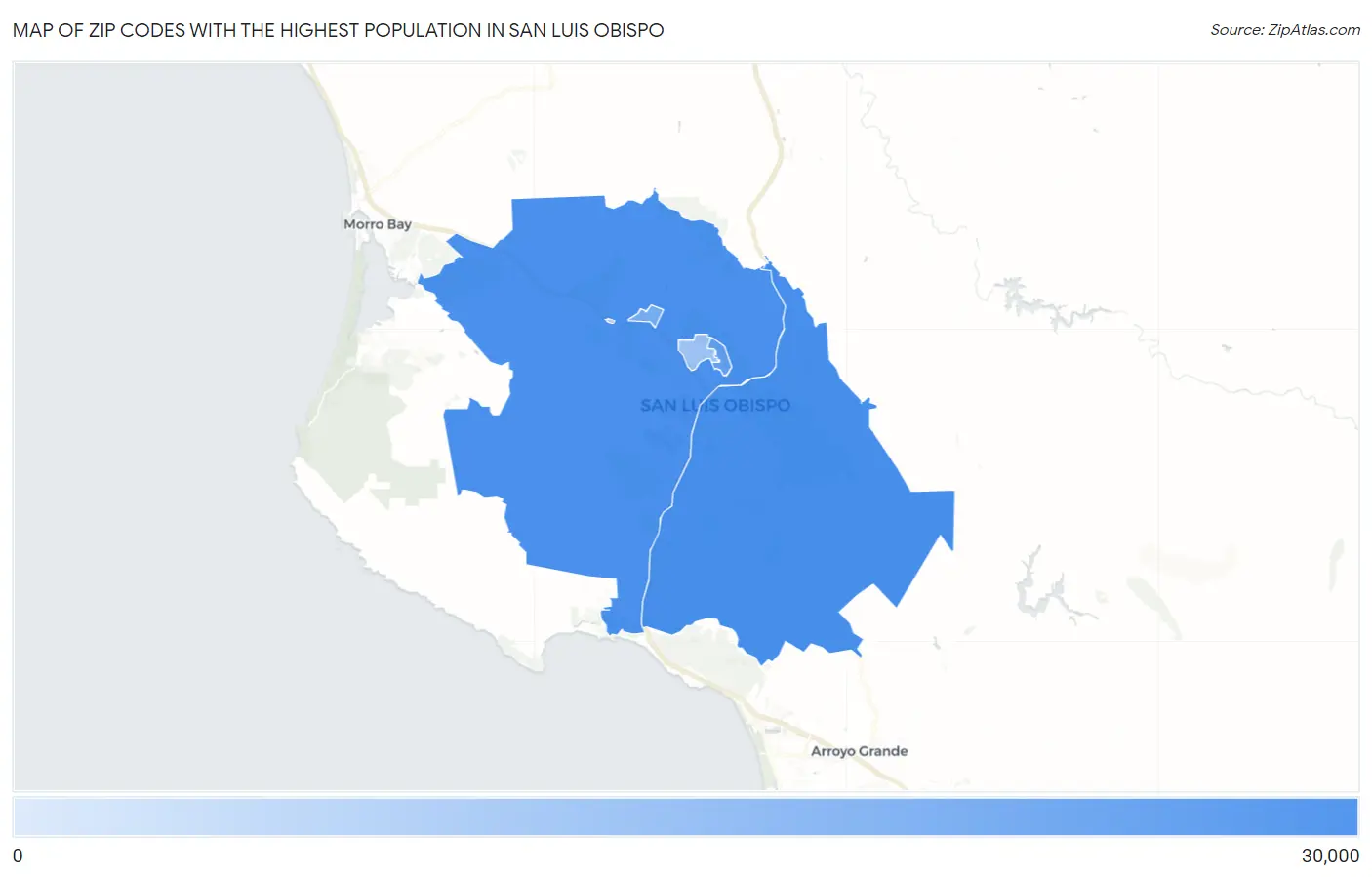 Zip Codes with the Highest Population in San Luis Obispo Map