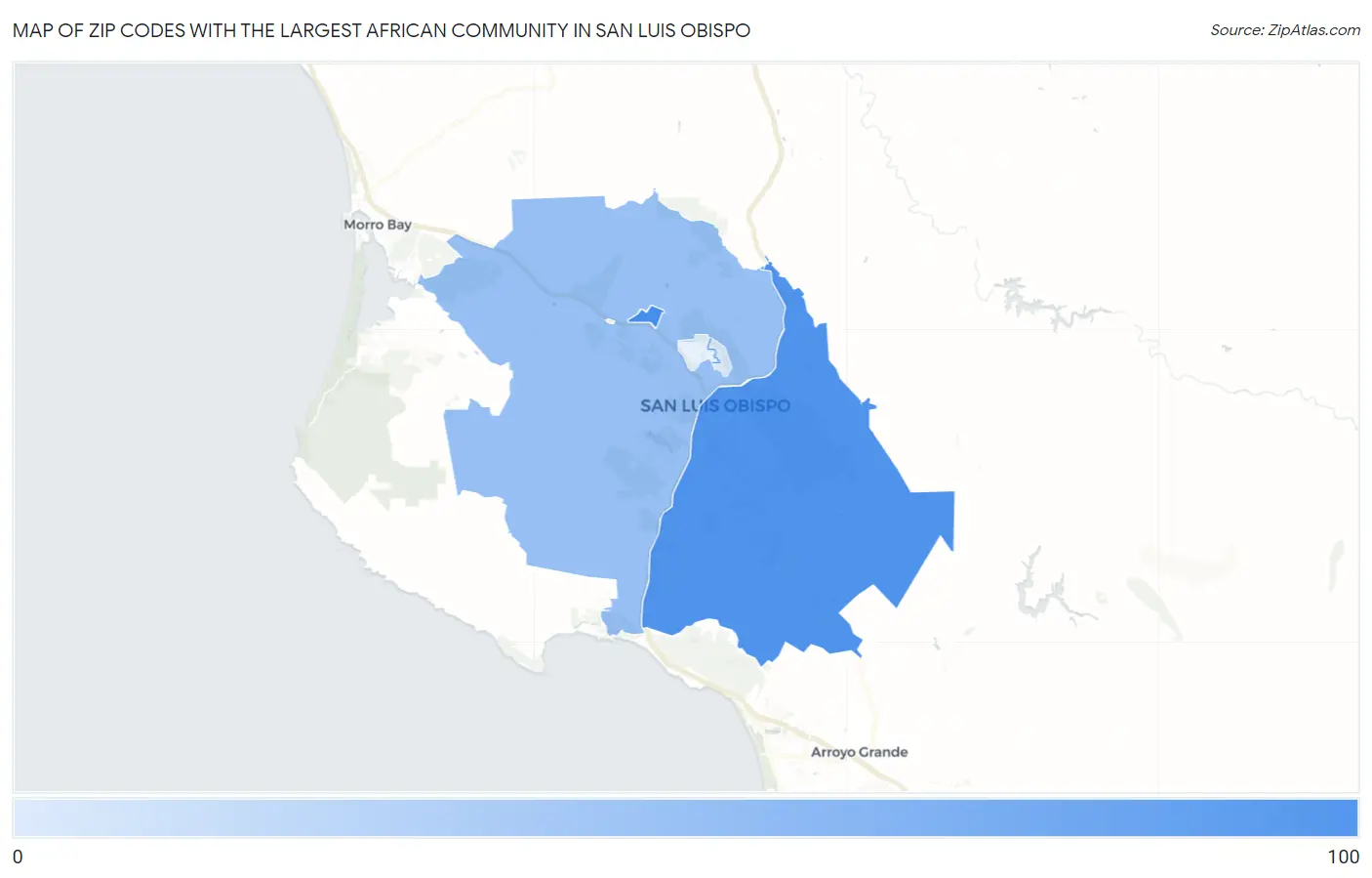 Zip Codes with the Largest African Community in San Luis Obispo Map