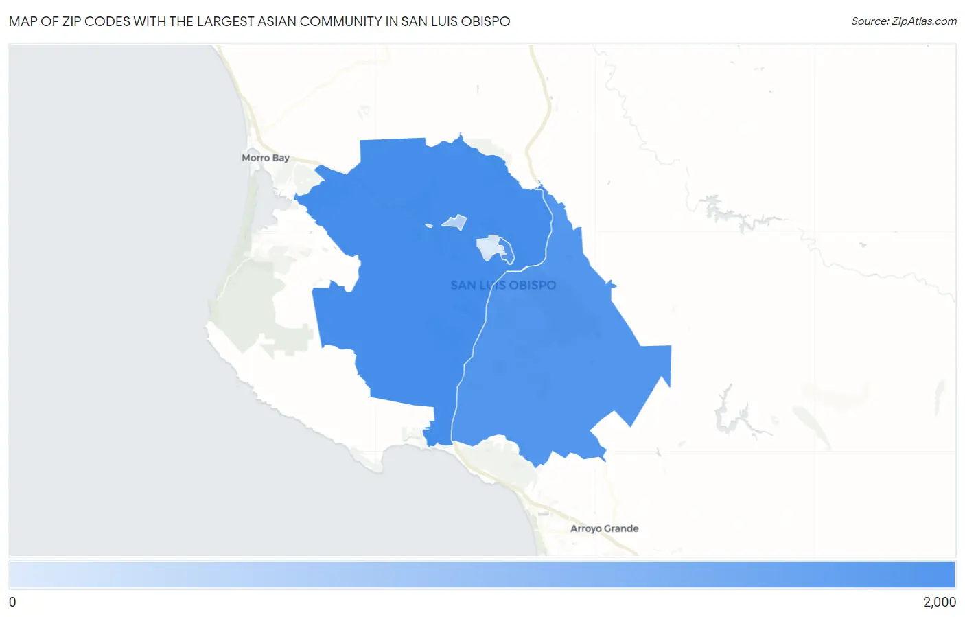 Zip Codes with the Largest Asian Community in San Luis Obispo Map
