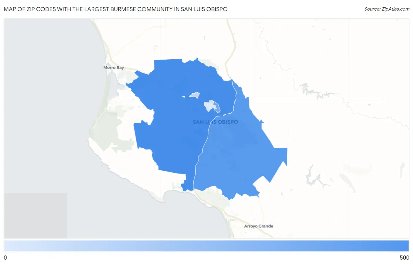 Zip Codes with the Largest Burmese Community in San Luis Obispo Map