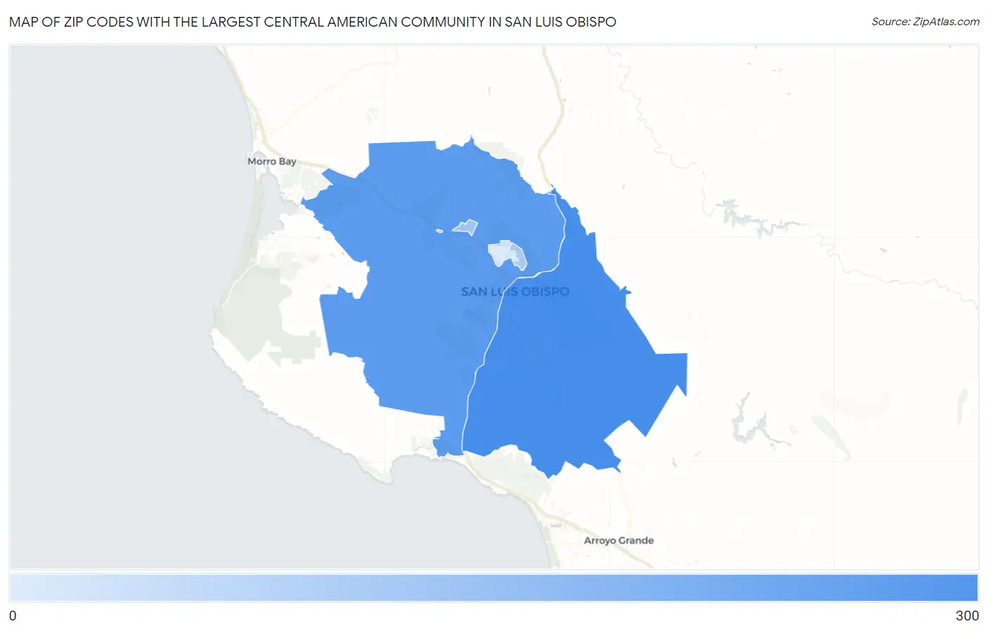 Zip Codes with the Largest Central American Community in San Luis Obispo Map