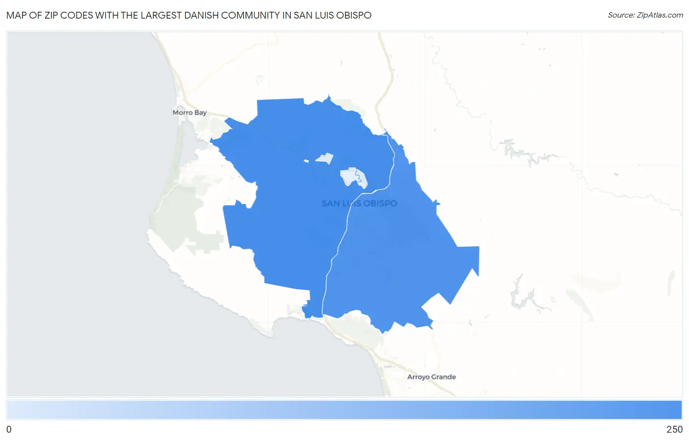 Zip Codes with the Largest Danish Community in San Luis Obispo Map