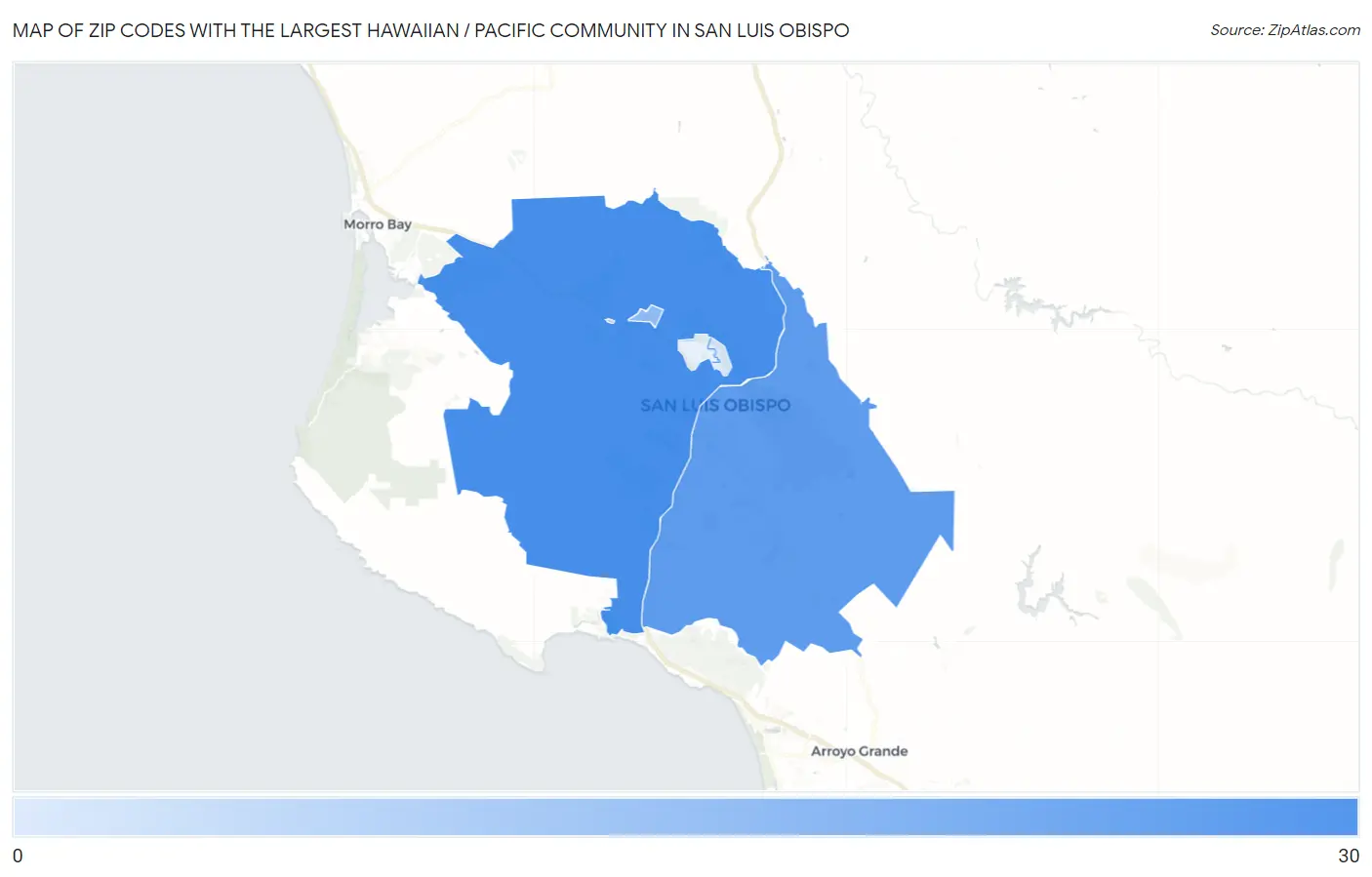 Zip Codes with the Largest Hawaiian / Pacific Community in San Luis Obispo Map