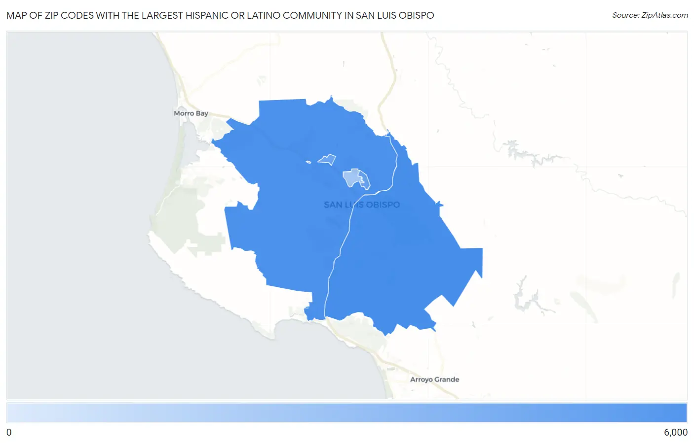 Zip Codes with the Largest Hispanic or Latino Community in San Luis Obispo Map