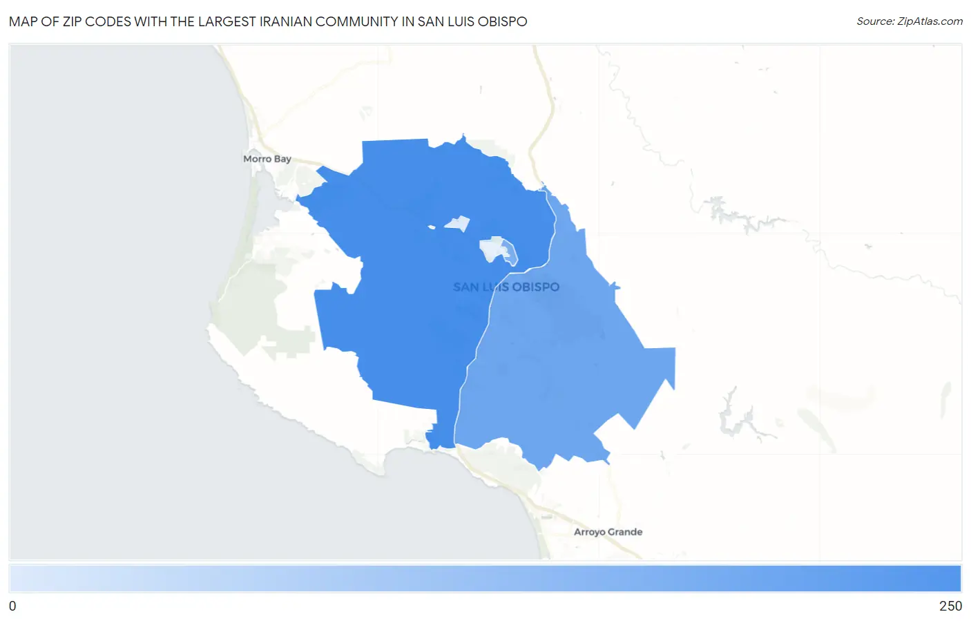 Zip Codes with the Largest Iranian Community in San Luis Obispo Map