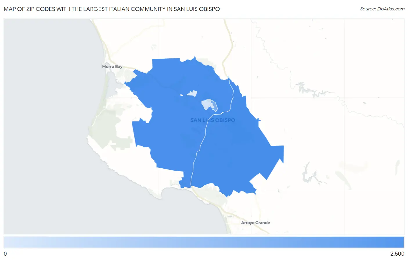 Zip Codes with the Largest Italian Community in San Luis Obispo Map