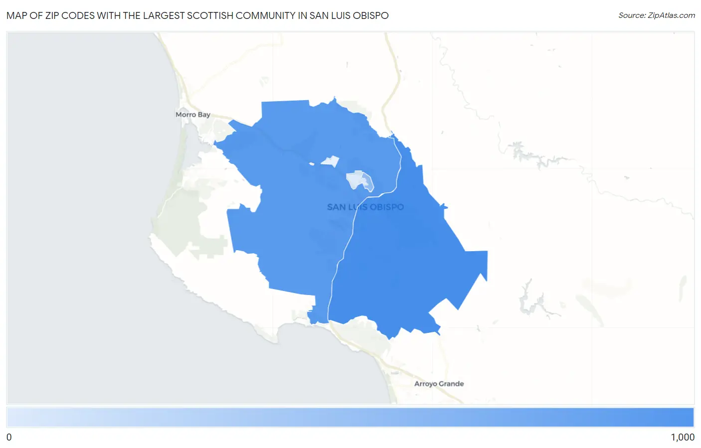 Zip Codes with the Largest Scottish Community in San Luis Obispo Map