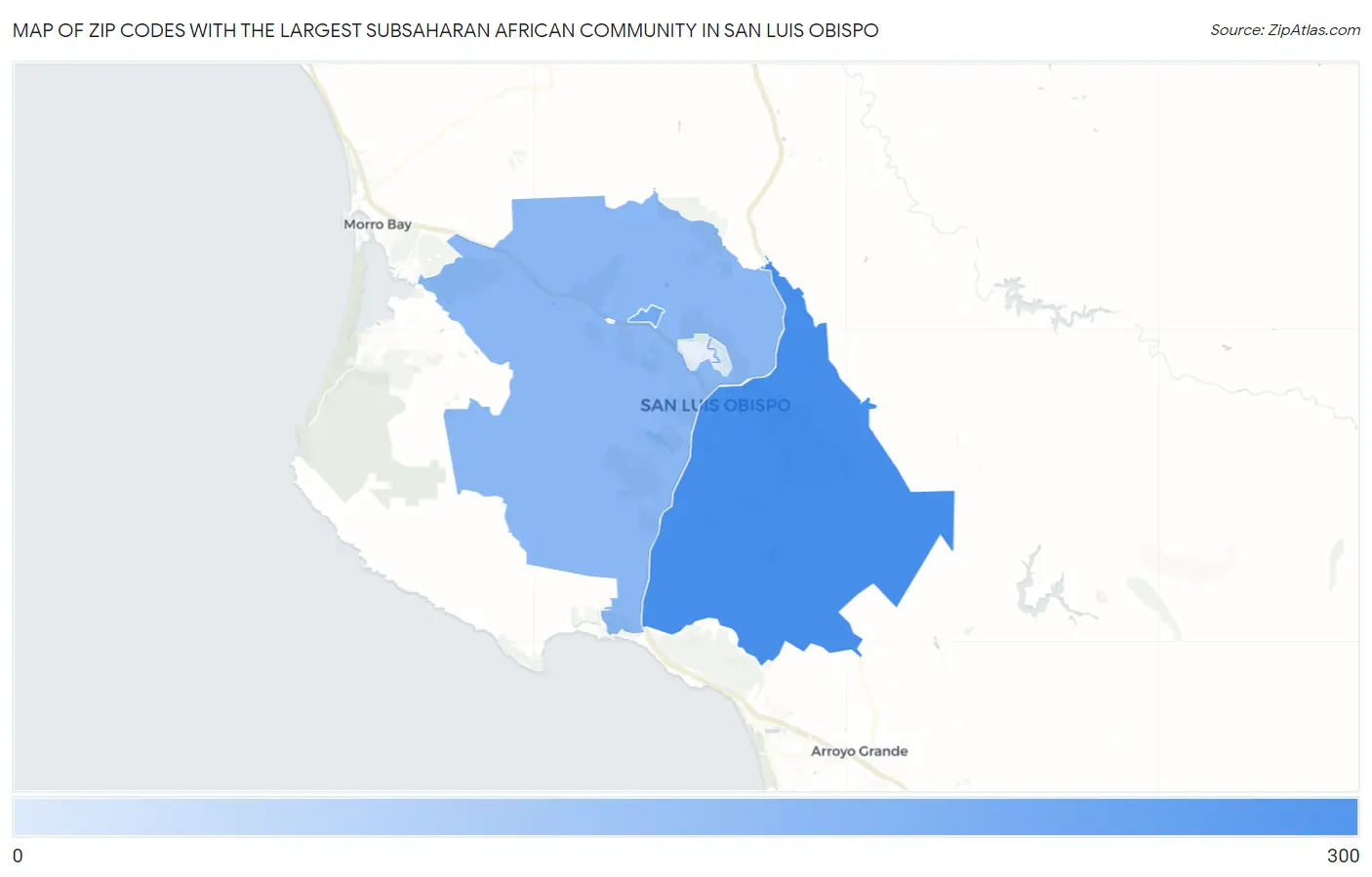 Zip Codes with the Largest Subsaharan African Community in San Luis Obispo Map
