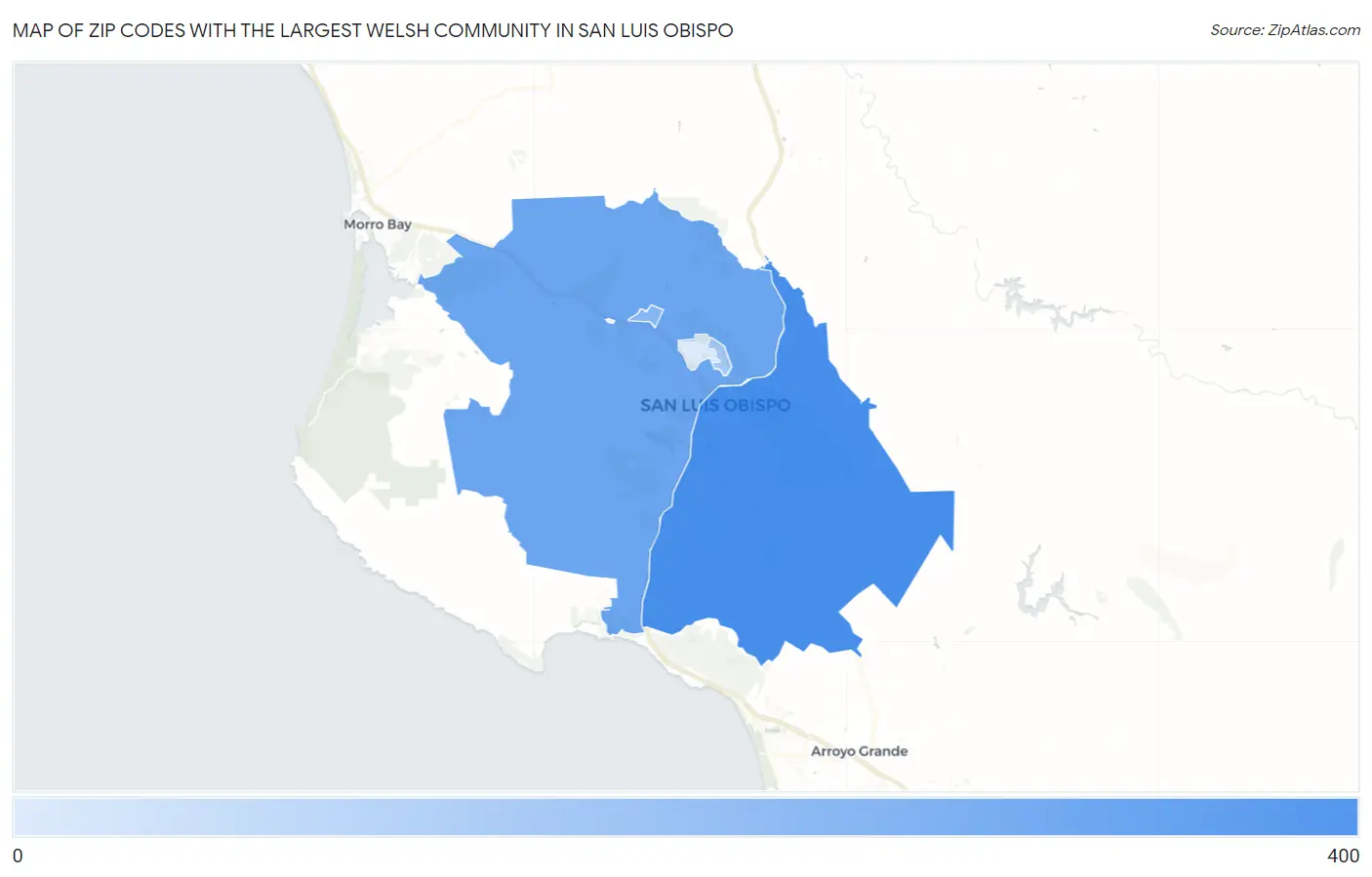 Zip Codes with the Largest Welsh Community in San Luis Obispo Map