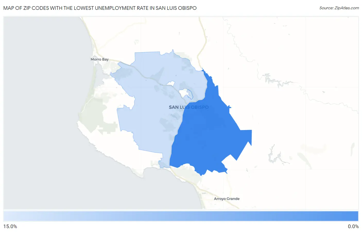 Zip Codes with the Lowest Unemployment Rate in San Luis Obispo Map