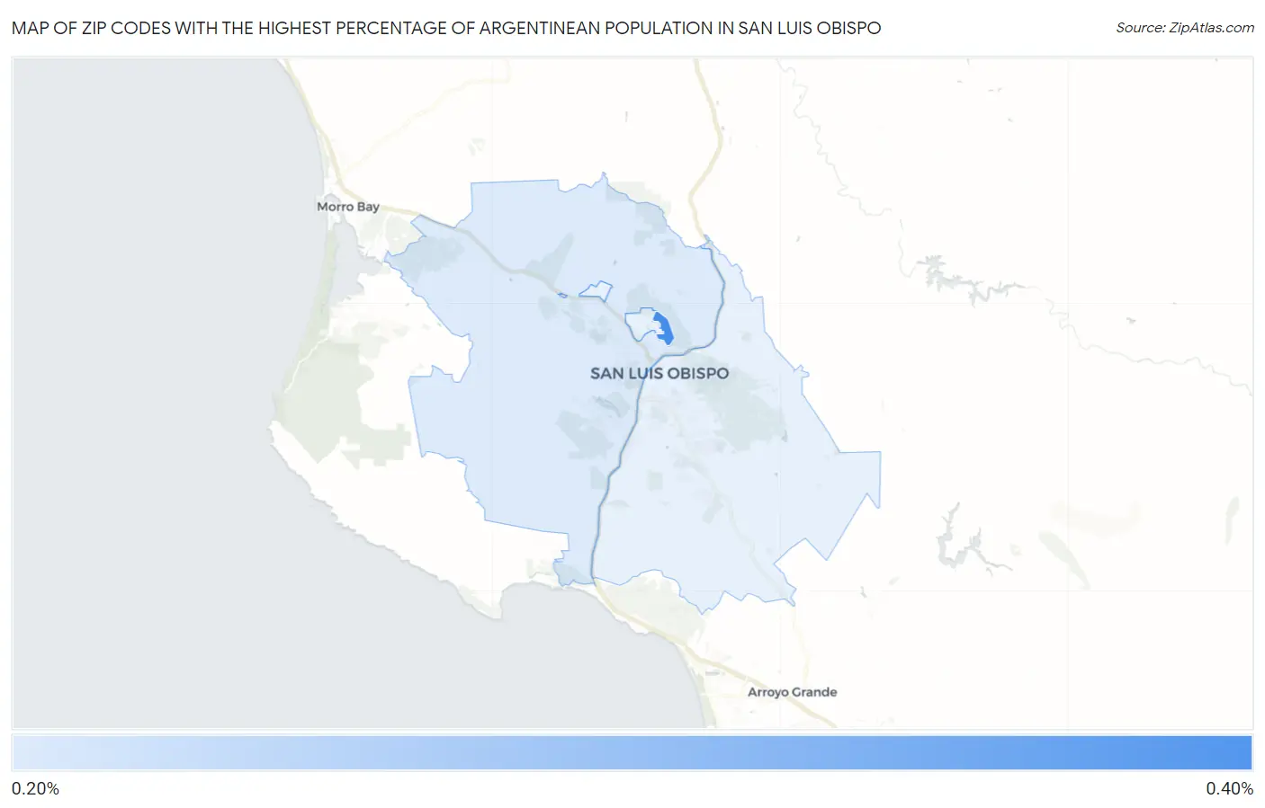 Zip Codes with the Highest Percentage of Argentinean Population in San Luis Obispo Map