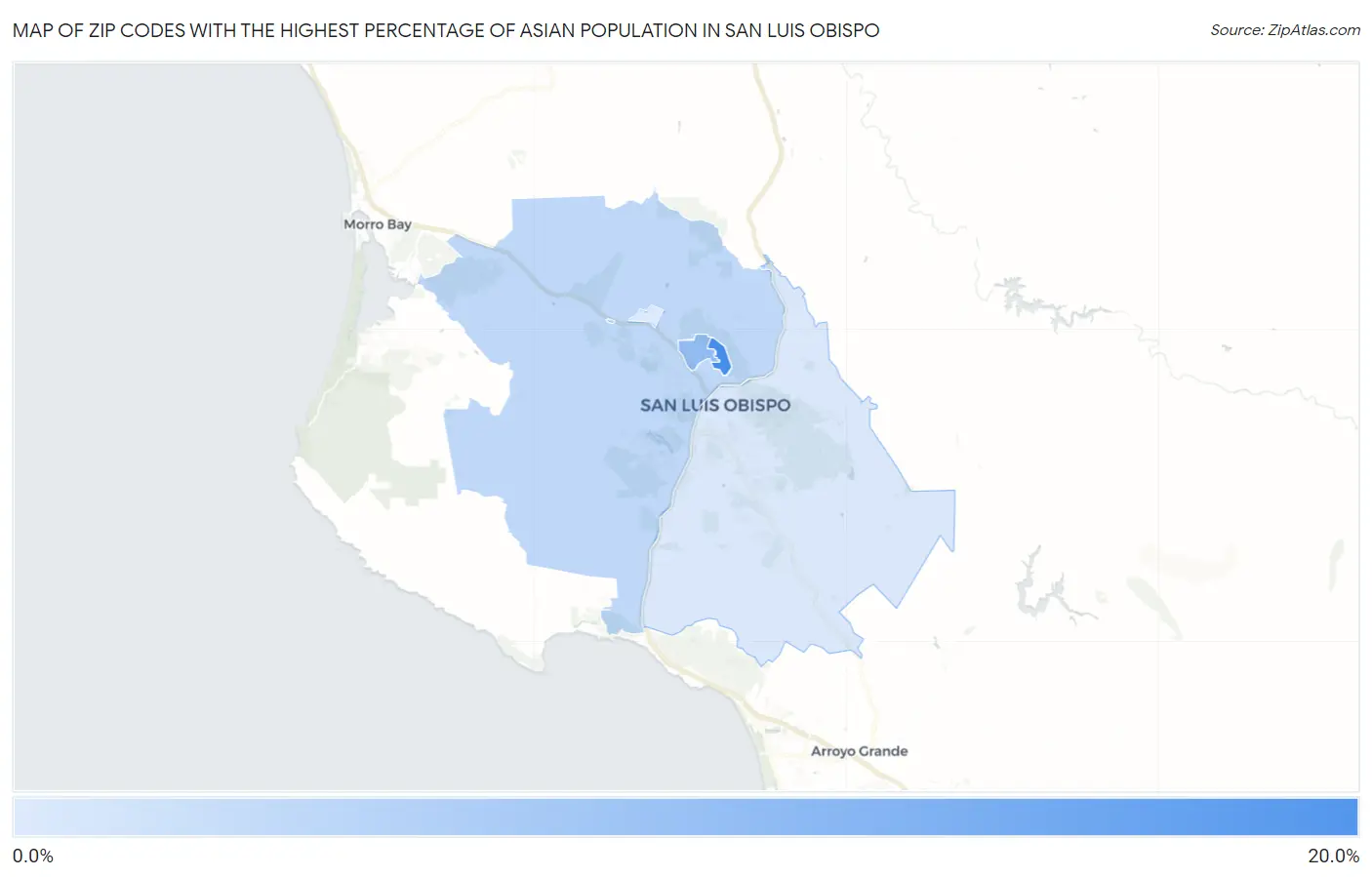 Zip Codes with the Highest Percentage of Asian Population in San Luis Obispo Map