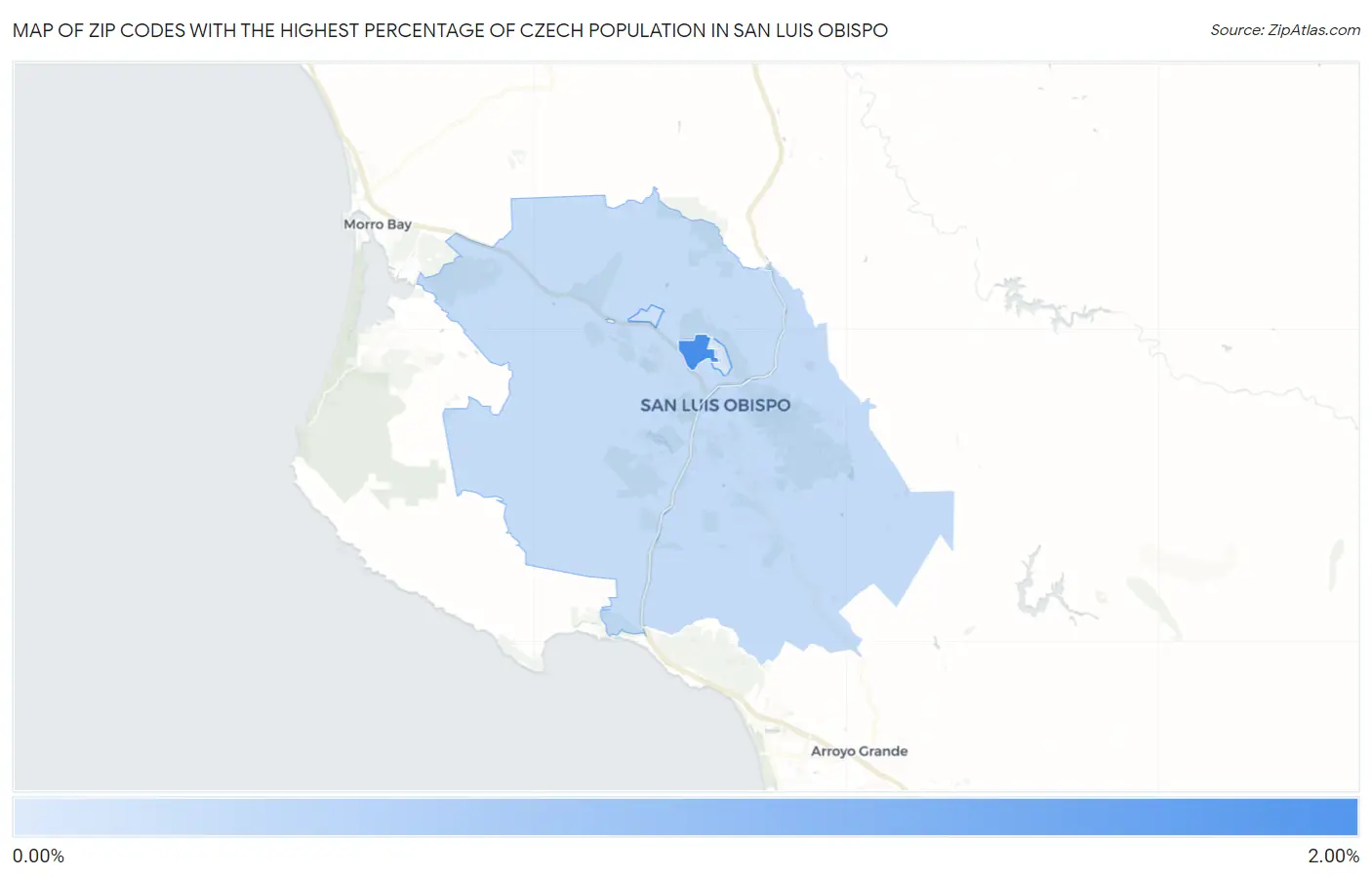 Zip Codes with the Highest Percentage of Czech Population in San Luis Obispo Map