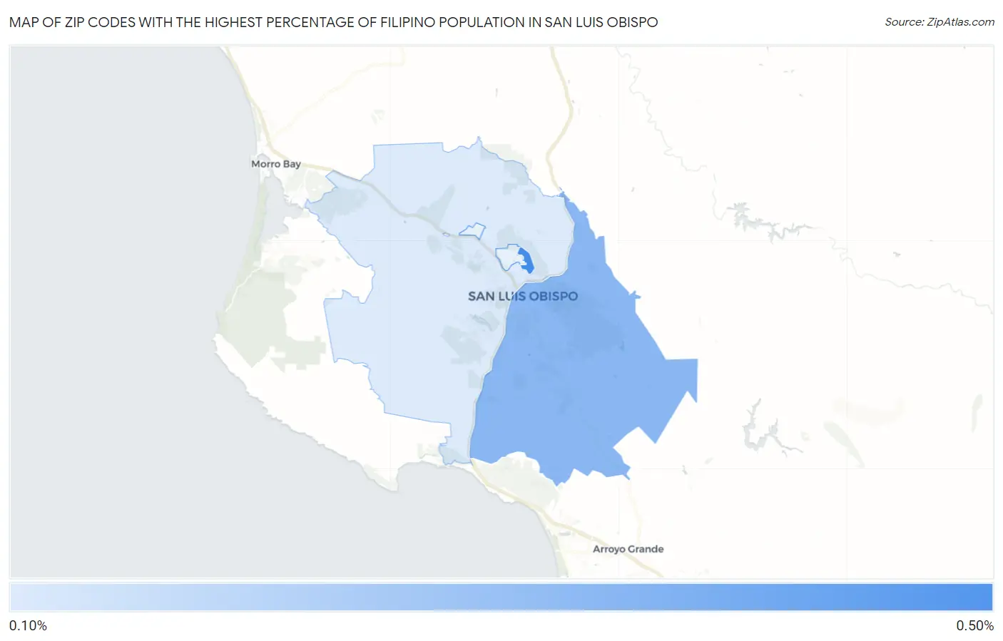 Zip Codes with the Highest Percentage of Filipino Population in San Luis Obispo Map