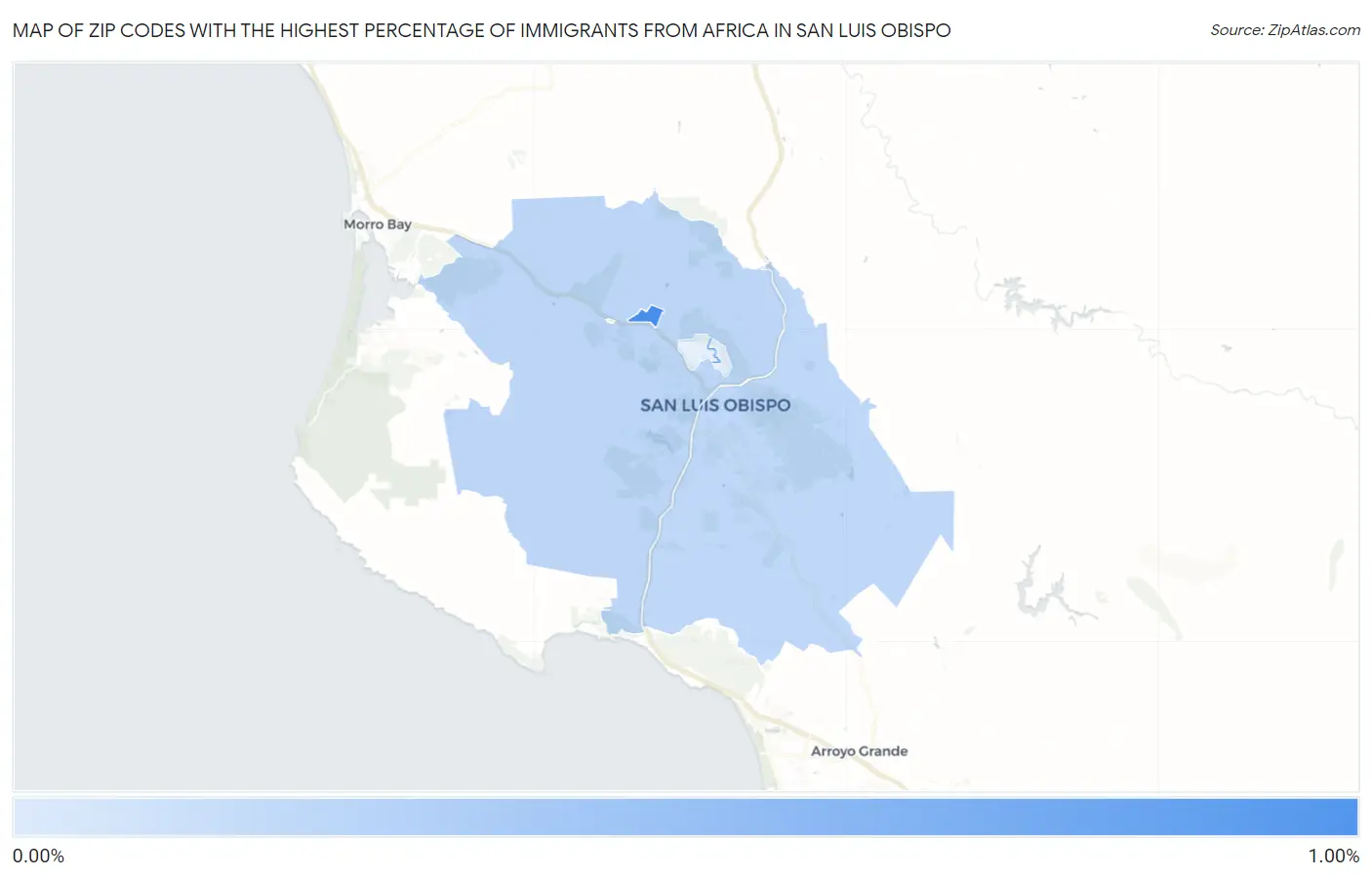 Zip Codes with the Highest Percentage of Immigrants from Africa in San Luis Obispo Map