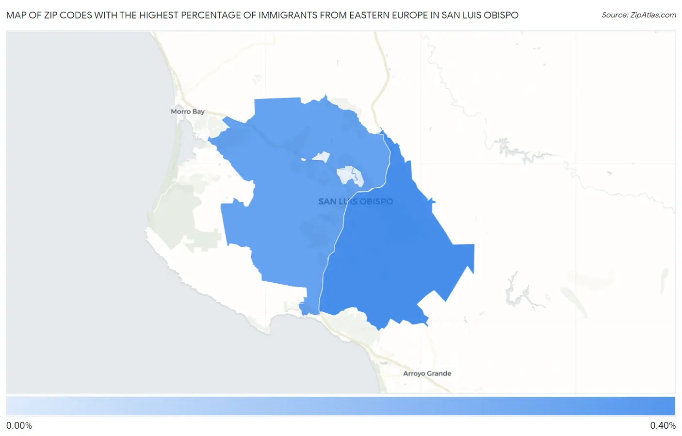 Zip Codes with the Highest Percentage of Immigrants from Eastern Europe in San Luis Obispo Map