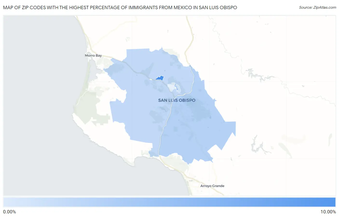 Zip Codes with the Highest Percentage of Immigrants from Mexico in San Luis Obispo Map