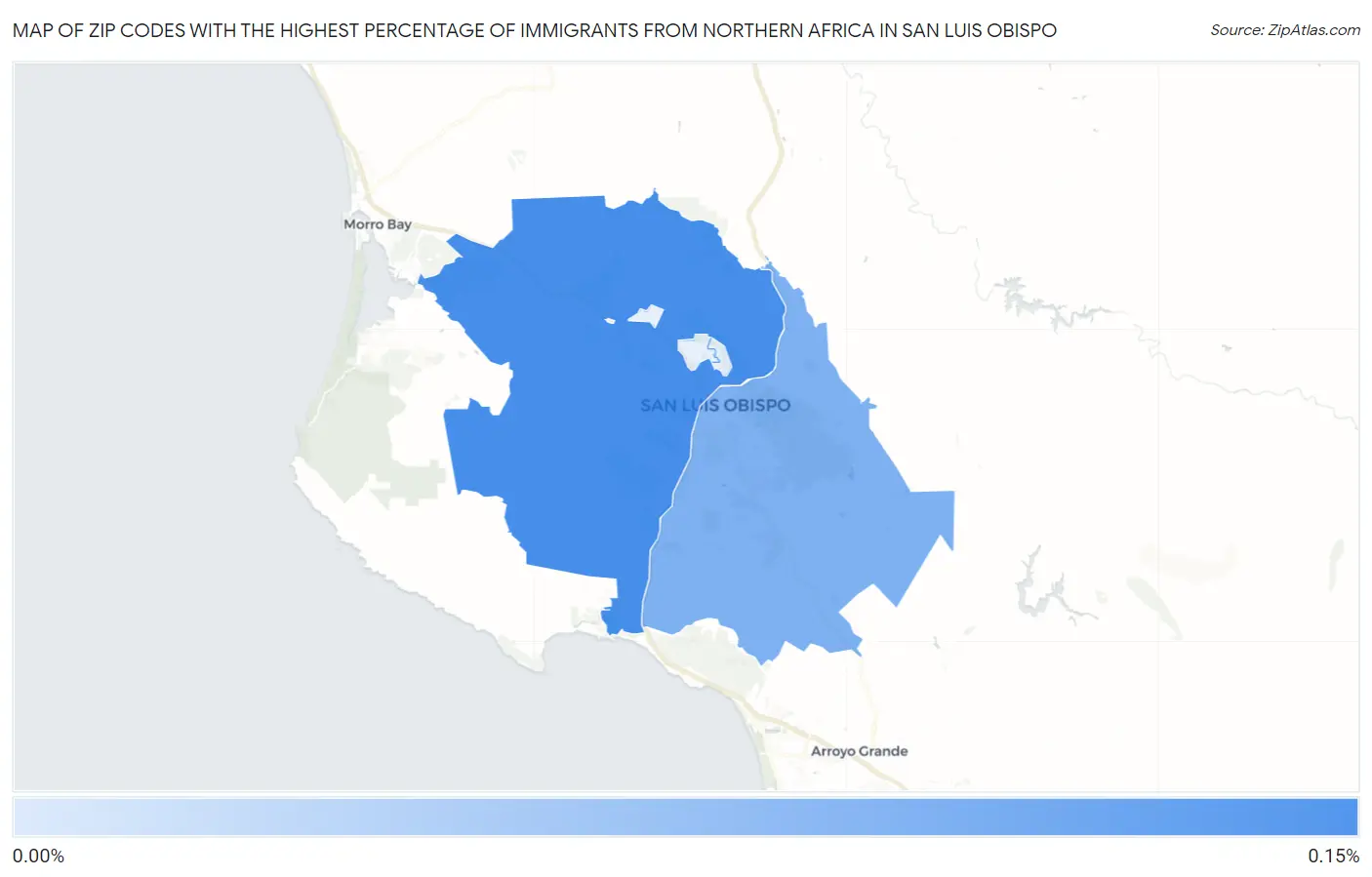 Zip Codes with the Highest Percentage of Immigrants from Northern Africa in San Luis Obispo Map