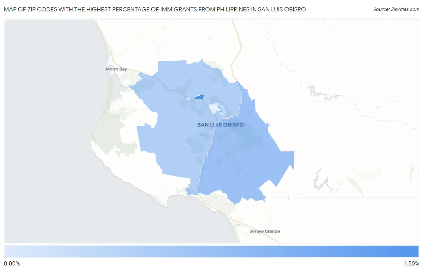 Zip Codes with the Highest Percentage of Immigrants from Philippines in San Luis Obispo Map