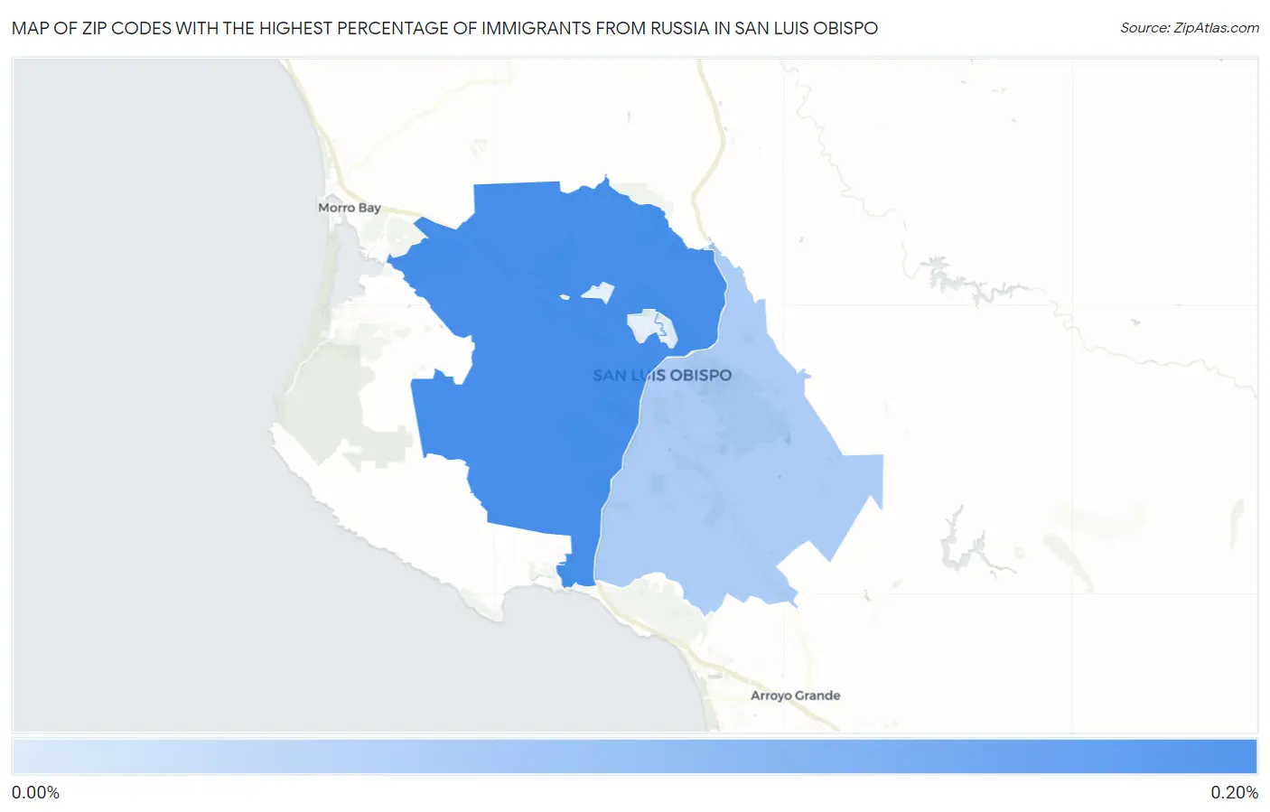 Zip Codes with the Highest Percentage of Immigrants from Russia in San Luis Obispo Map