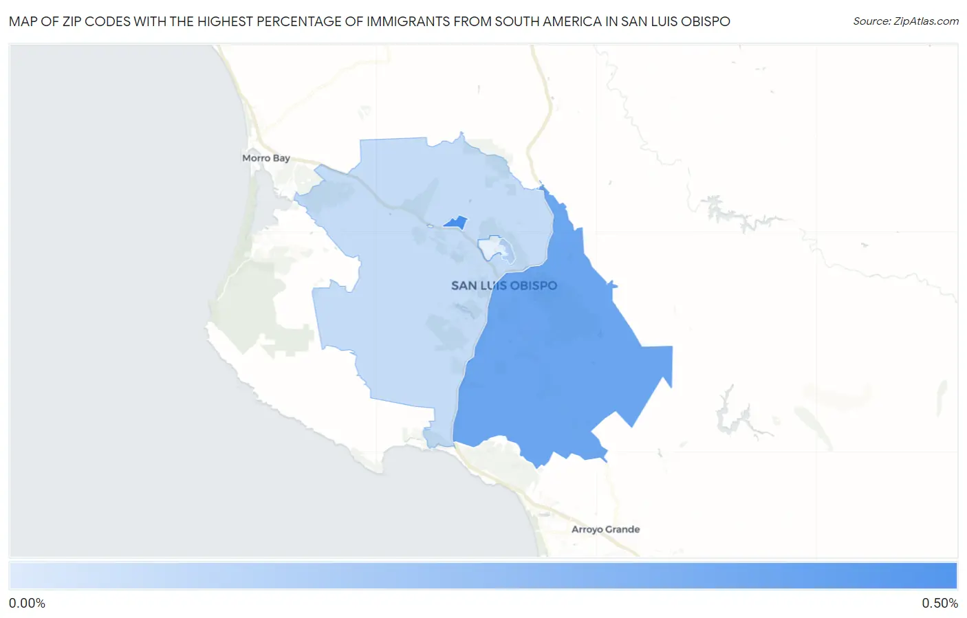 Zip Codes with the Highest Percentage of Immigrants from South America in San Luis Obispo Map