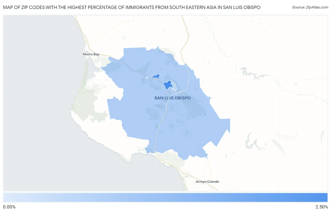 Zip Codes with the Highest Percentage of Immigrants from South Eastern Asia in San Luis Obispo Map