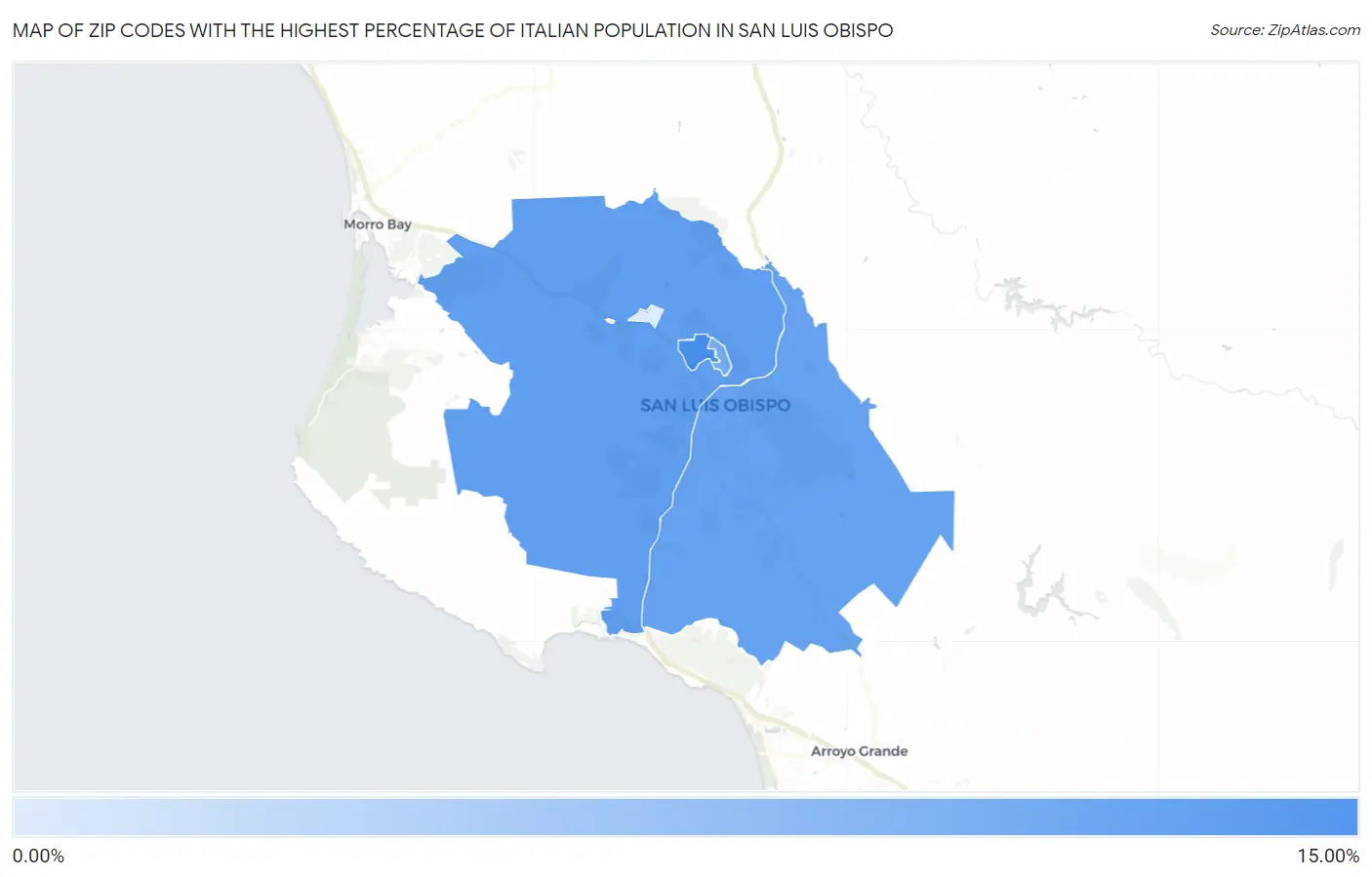 Zip Codes with the Highest Percentage of Italian Population in San Luis Obispo Map