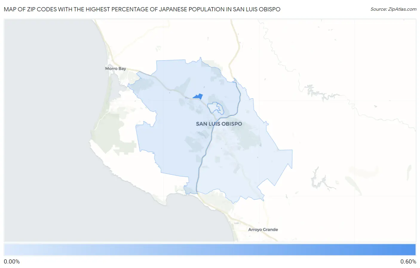 Zip Codes with the Highest Percentage of Japanese Population in San Luis Obispo Map