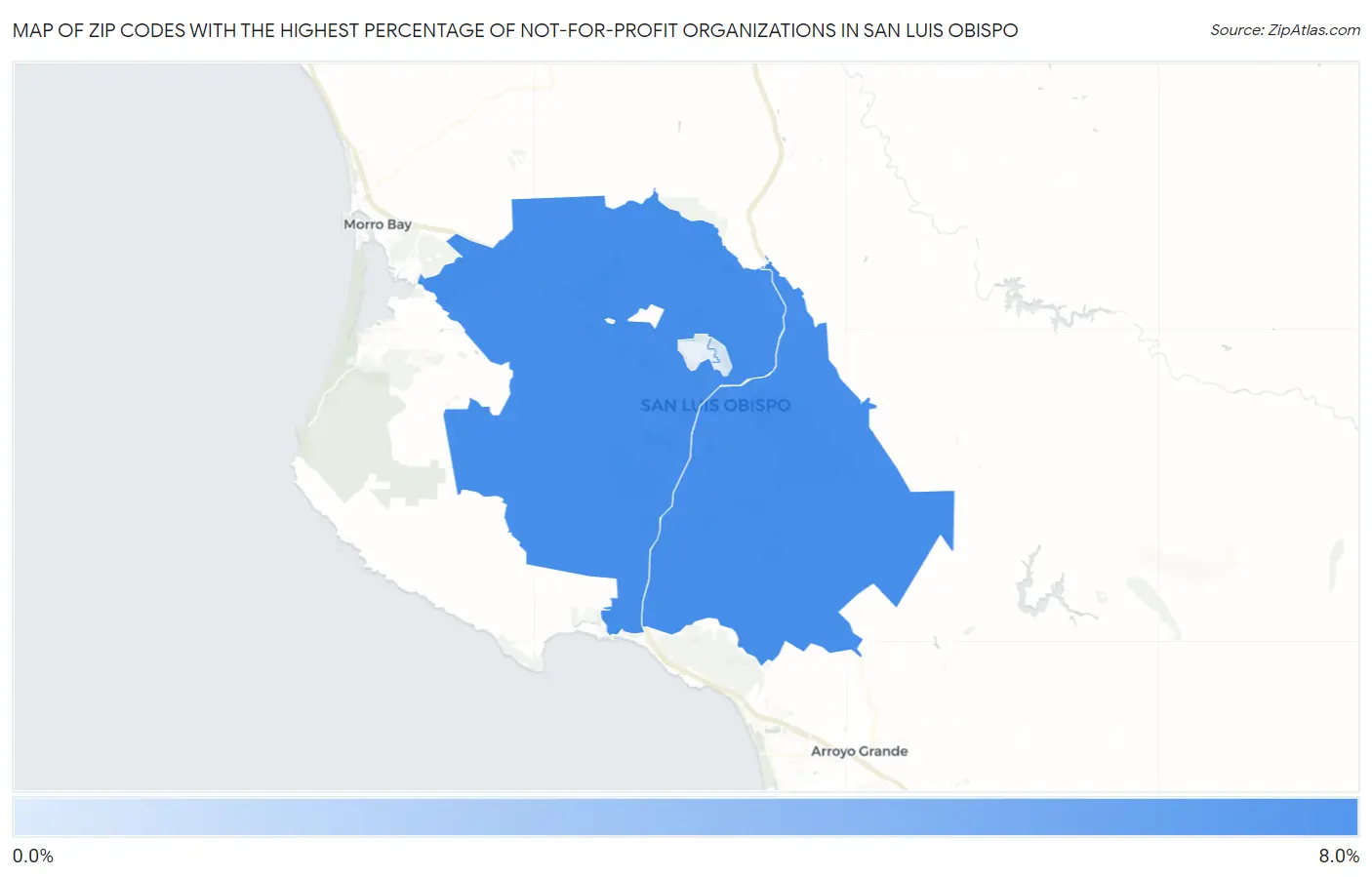 Zip Codes with the Highest Percentage of Not-for-profit Organizations in San Luis Obispo Map