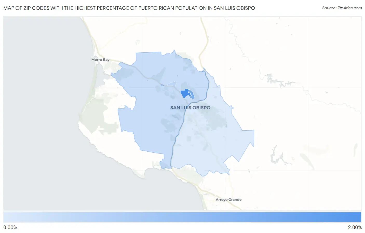 Zip Codes with the Highest Percentage of Puerto Rican Population in San Luis Obispo Map