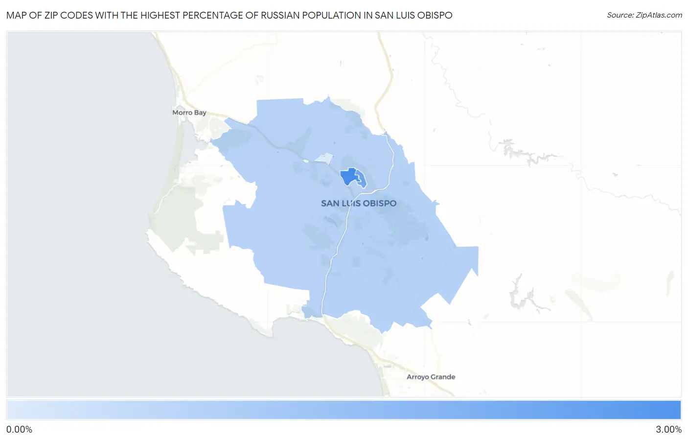 Zip Codes with the Highest Percentage of Russian Population in San Luis Obispo Map