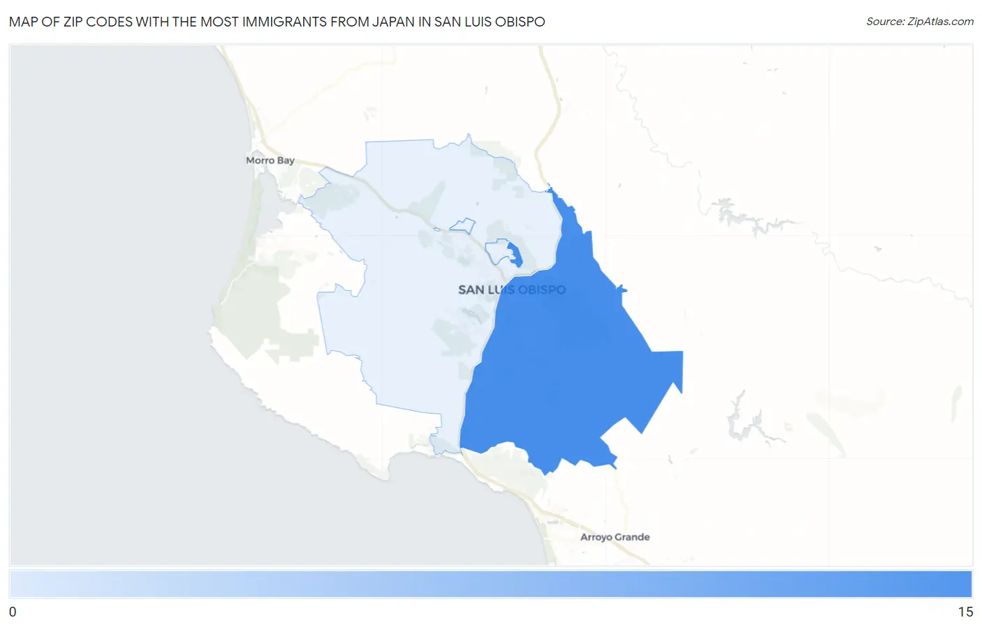 Zip Codes with the Most Immigrants from Japan in San Luis Obispo Map