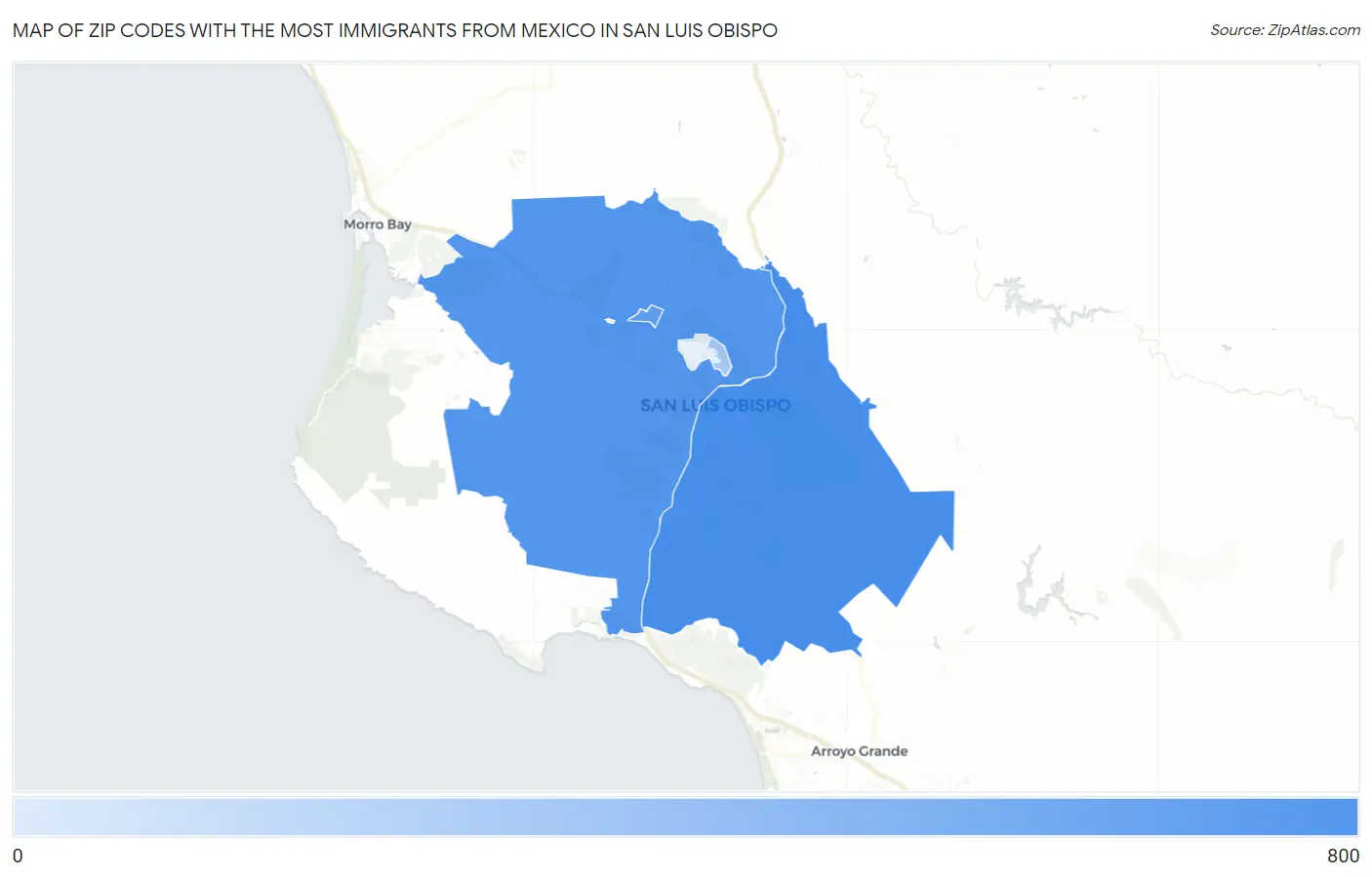 Zip Codes with the Most Immigrants from Mexico in San Luis Obispo Map
