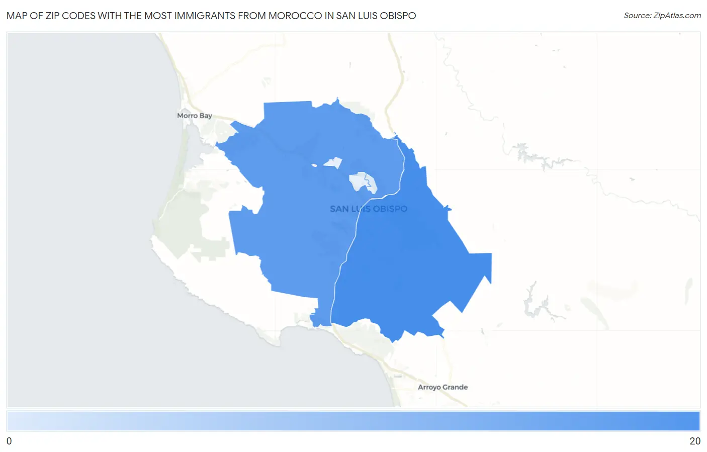 Zip Codes with the Most Immigrants from Morocco in San Luis Obispo Map
