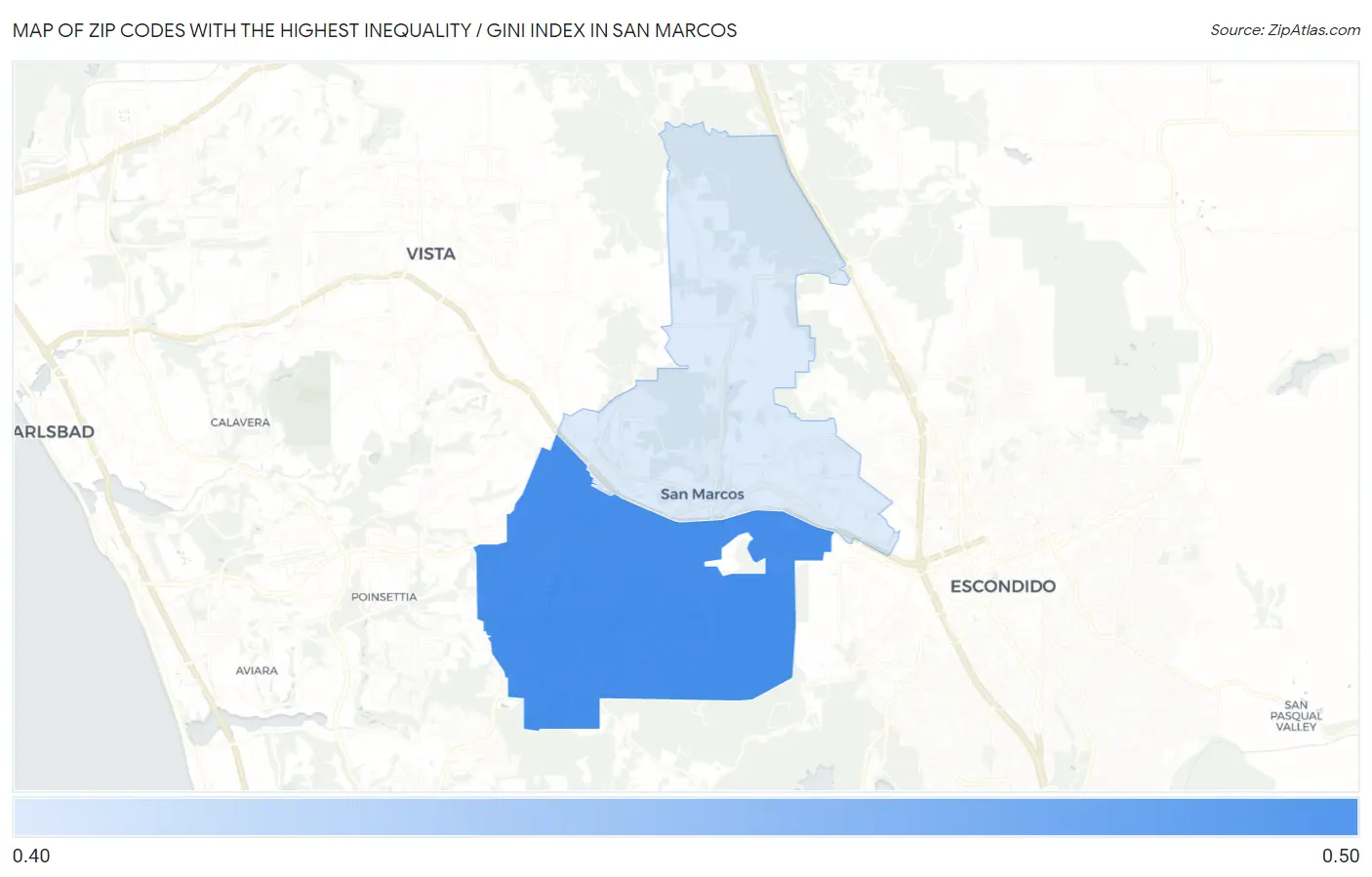 Zip Codes with the Highest Inequality / Gini Index in San Marcos Map