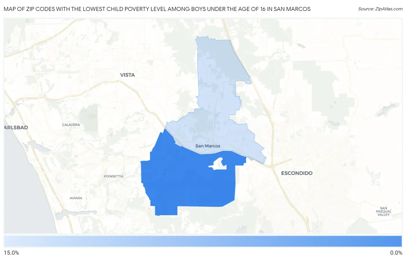 Zip Codes with the Lowest Child Poverty Level Among Boys Under the Age of 16 in San Marcos Map