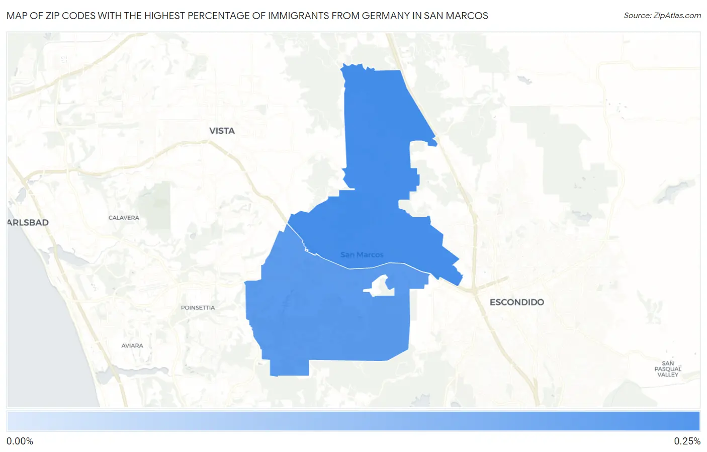 Zip Codes with the Highest Percentage of Immigrants from Germany in San Marcos Map