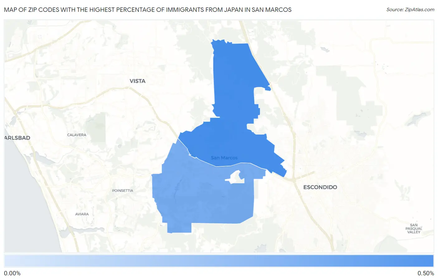 Zip Codes with the Highest Percentage of Immigrants from Japan in San Marcos Map