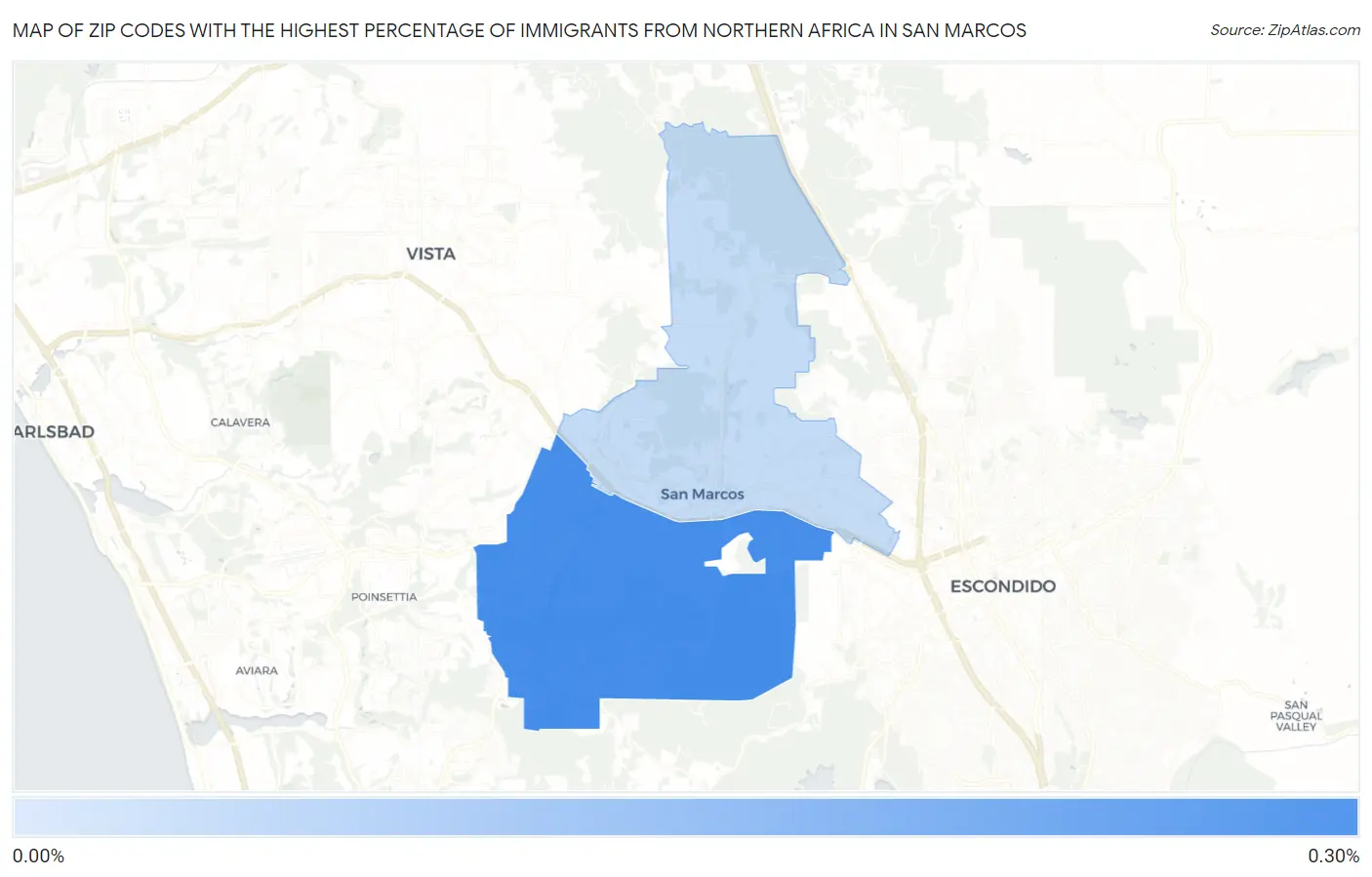 Zip Codes with the Highest Percentage of Immigrants from Northern Africa in San Marcos Map