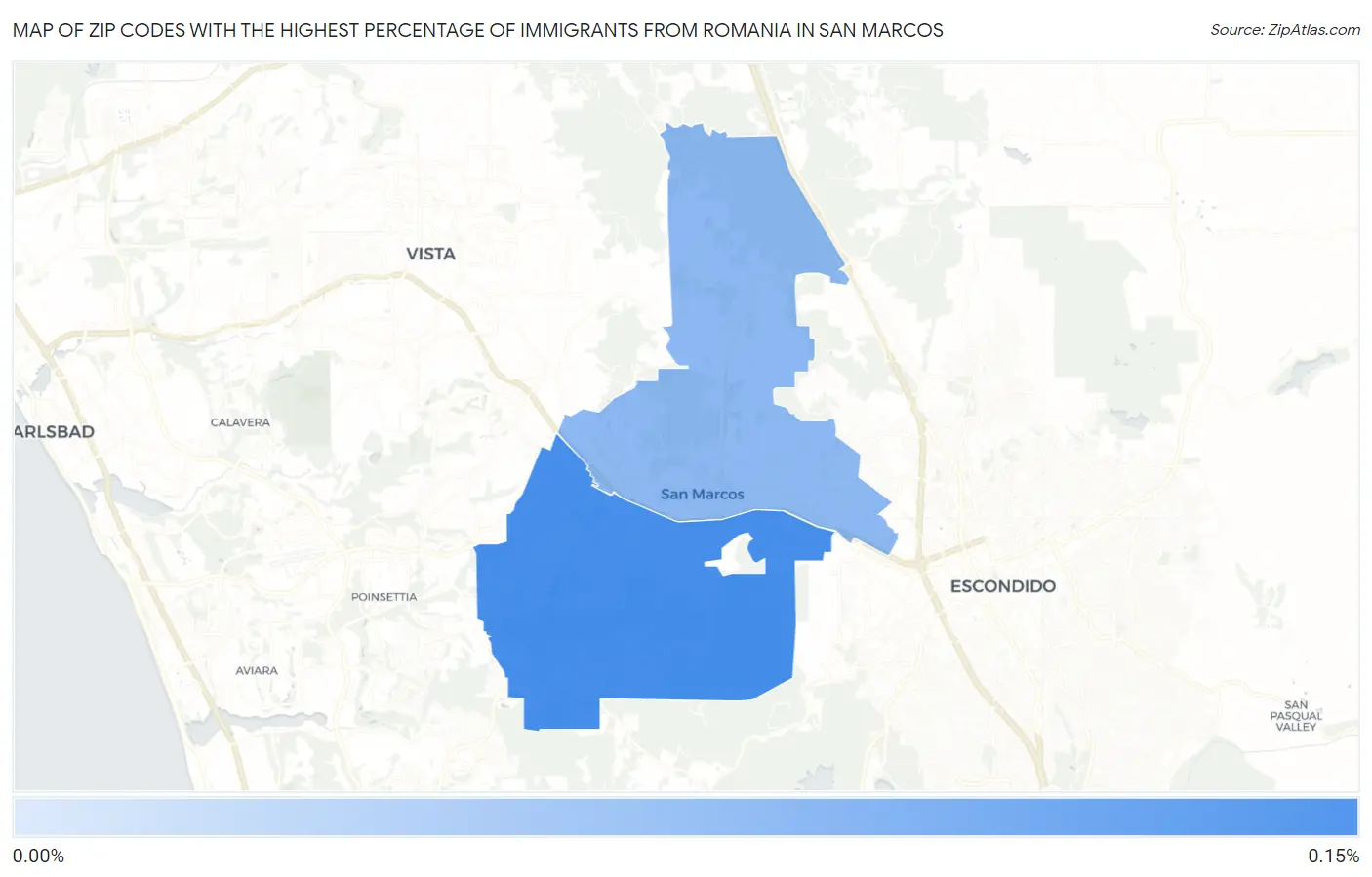 Zip Codes with the Highest Percentage of Immigrants from Romania in San Marcos Map