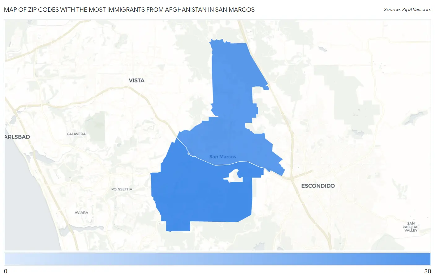 Zip Codes with the Most Immigrants from Afghanistan in San Marcos Map