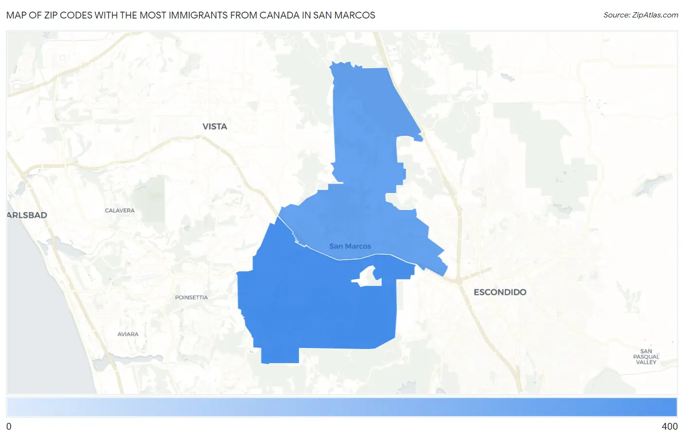 Zip Codes with the Most Immigrants from Canada in San Marcos Map