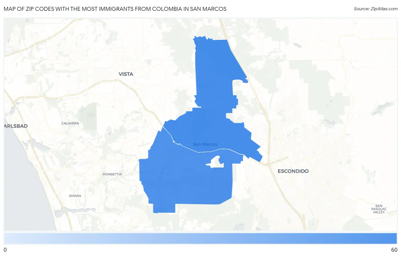 Zip Codes with the Most Immigrants from Colombia in San Marcos Map