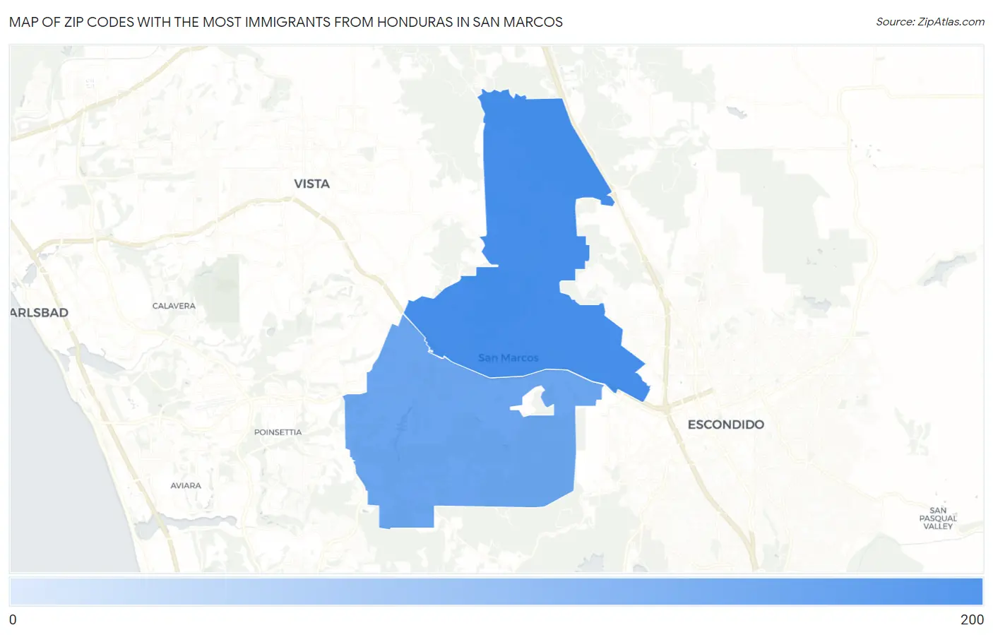 Zip Codes with the Most Immigrants from Honduras in San Marcos Map