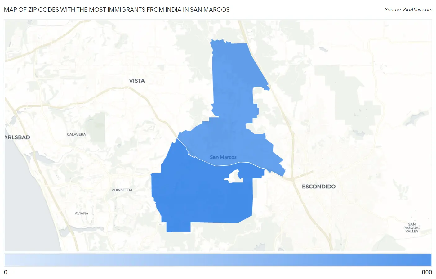 Zip Codes with the Most Immigrants from India in San Marcos Map