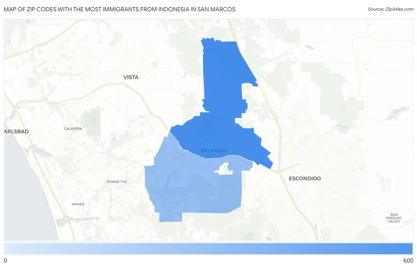 Zip Codes with the Most Immigrants from Indonesia in San Marcos Map