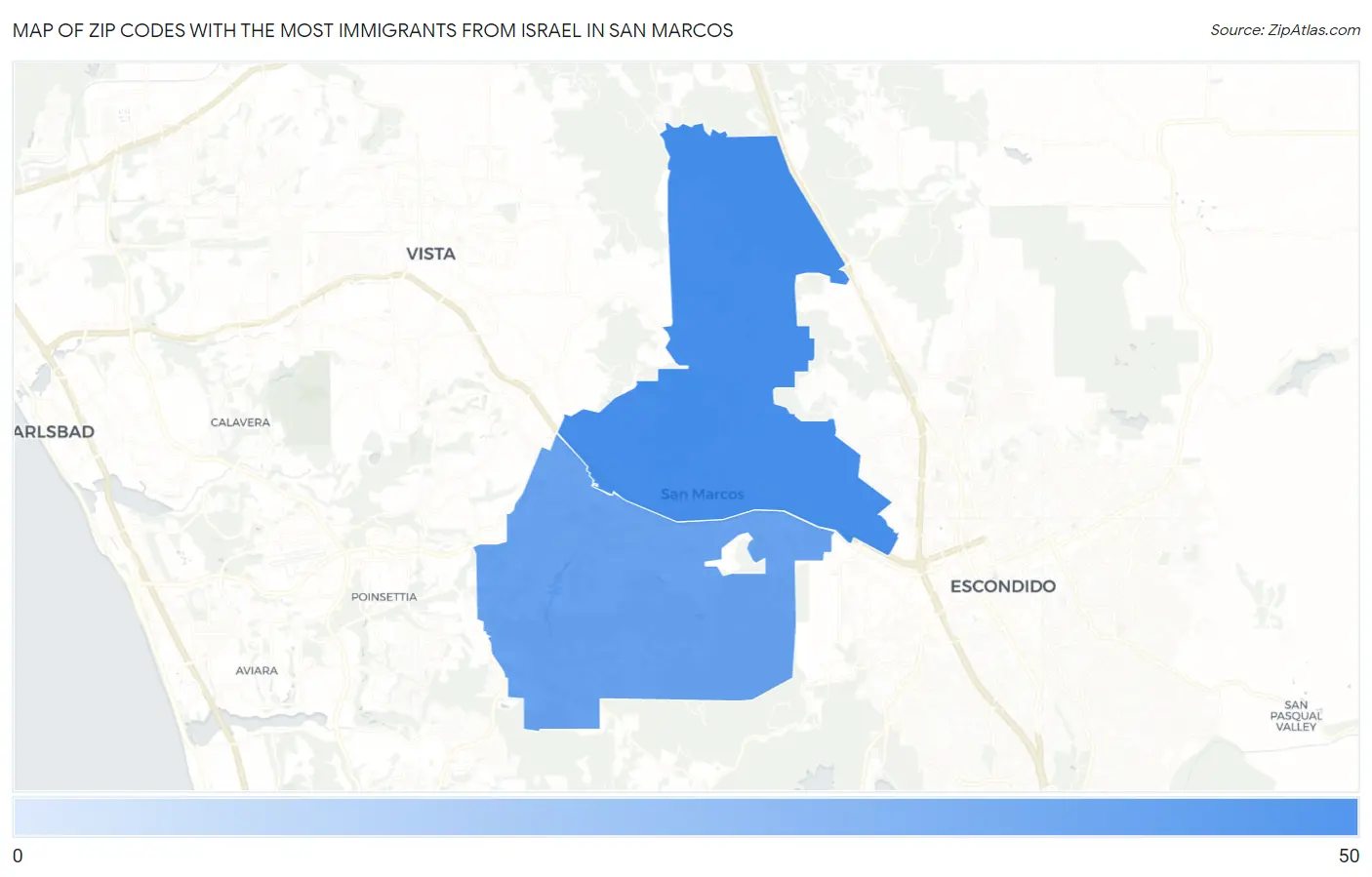 Zip Codes with the Most Immigrants from Israel in San Marcos Map