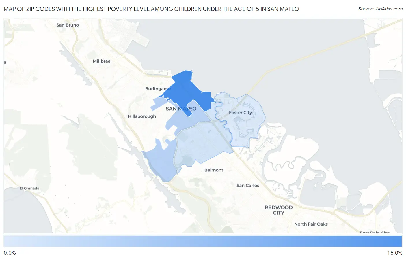 Zip Codes with the Highest Poverty Level Among Children Under the Age of 5 in San Mateo Map