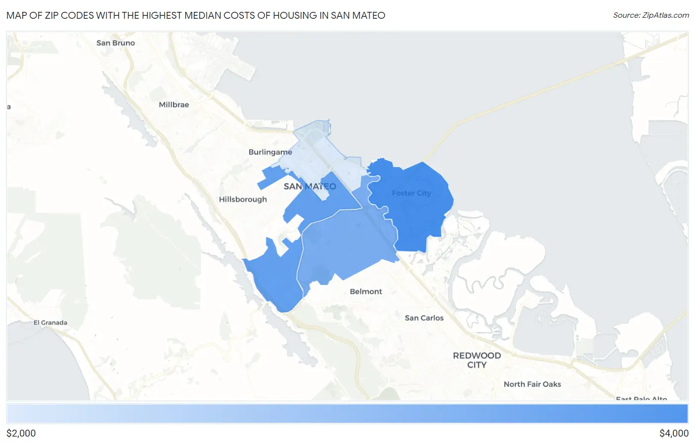 Zip Codes with the Highest Median Costs of Housing in San Mateo Map