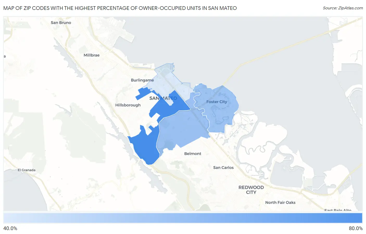 Zip Codes with the Highest Percentage of Owner-Occupied Units in San Mateo Map